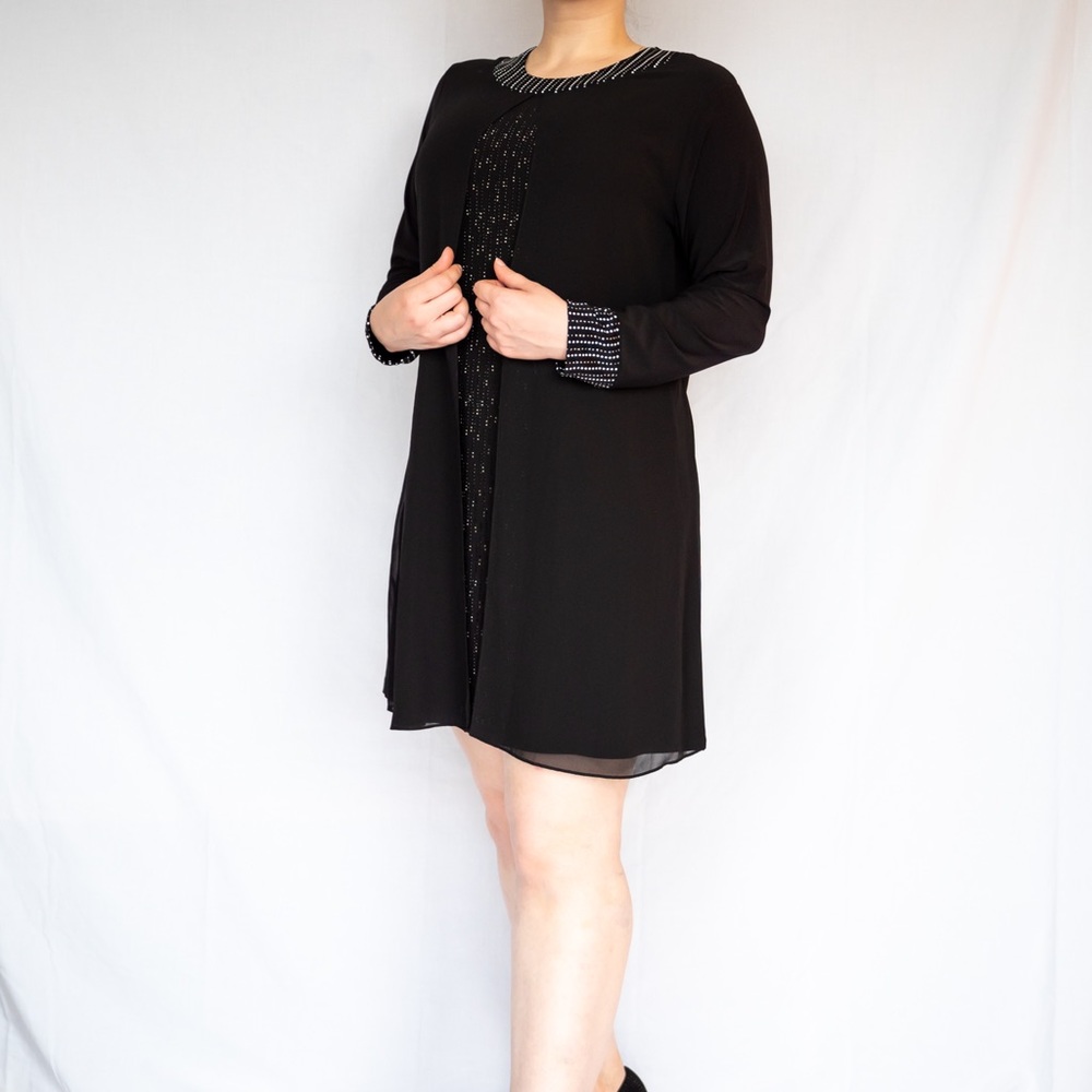 Silky Chiffon Black Long Sleeve Dress